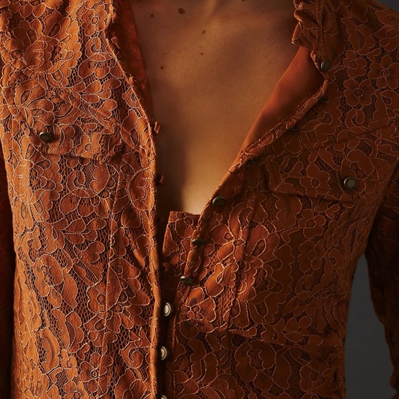 🔥SALE! By Anthropologie Lace Button Blouse - Picture 3 of 7